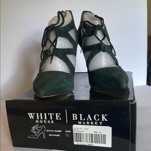 White House Black Market Green Heels with Vintage-Inspired Design